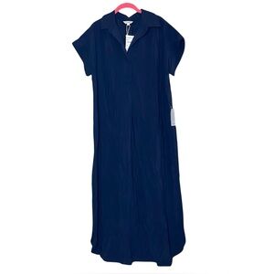 Max Studio Navy Collared Maxi Dress Large NWT Minimalist Travel Work Dress